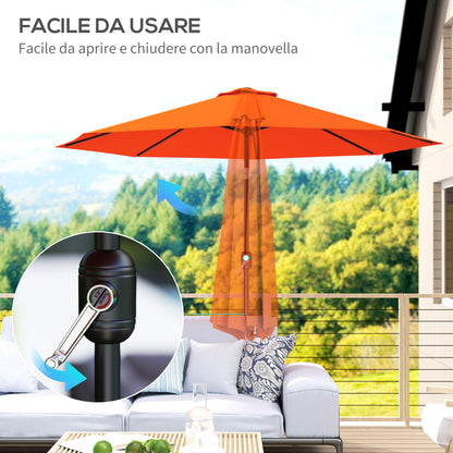 Outsunny 3 m Parasol ogrodowy, zewnętrzny parasol przeciwsłoneczny z 8 żebrami, uchwytem uchylnym i korbowym na balkon, ławka, ogród, pomarańczowy