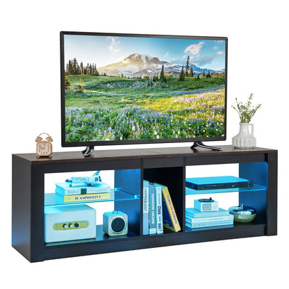 TV Stand with LED Light for TVs up to 65 inch with Adjustable Tempered Glass Shelves-Rustic Brown