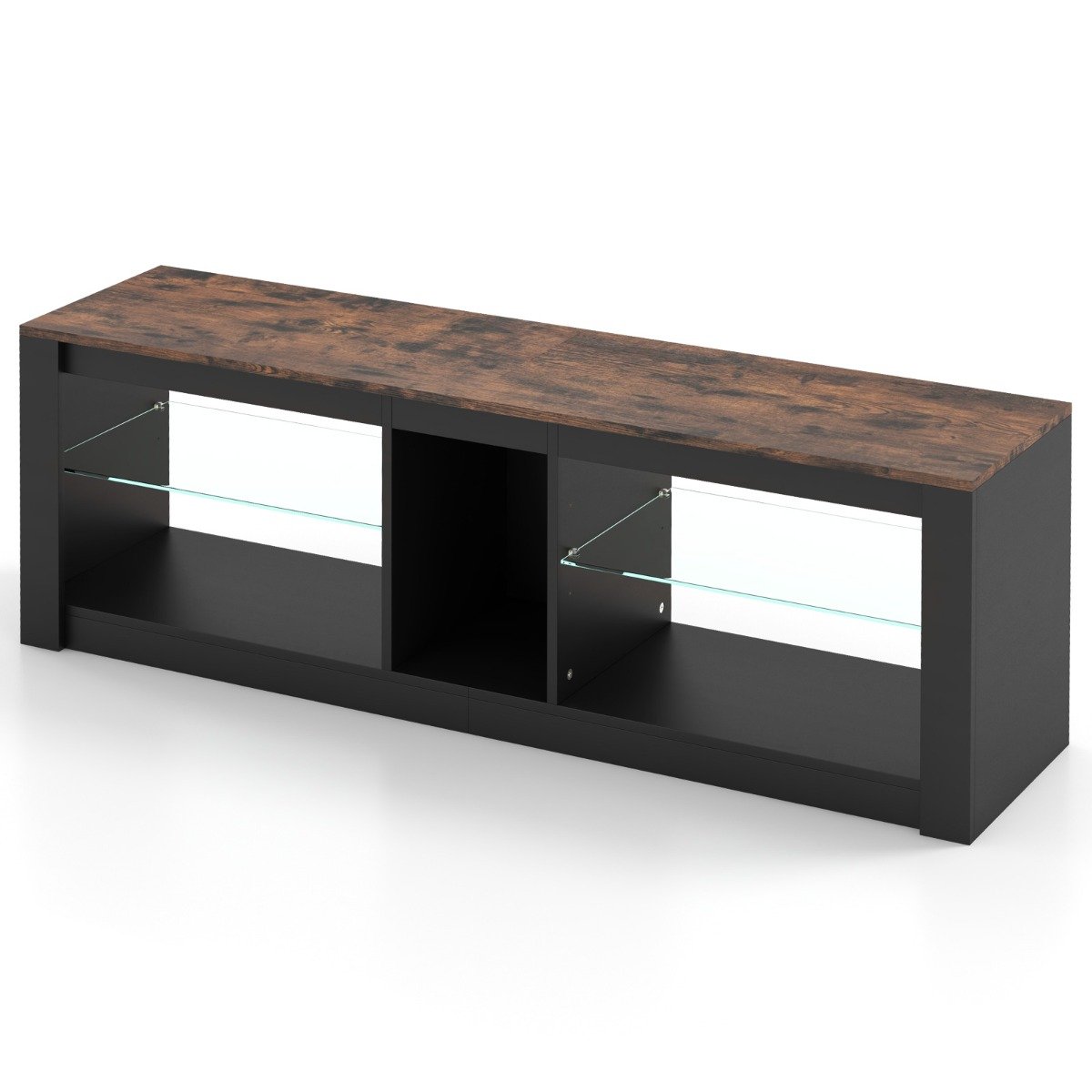 TV Stand with LED Light for TVs up to 65 inch with Adjustable Tempered Glass Shelves-Rustic Brown