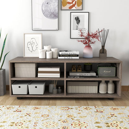 Home TV Stand with 5 Positions Adjustable Shelves for TV up to 4 Cubbies-Grey