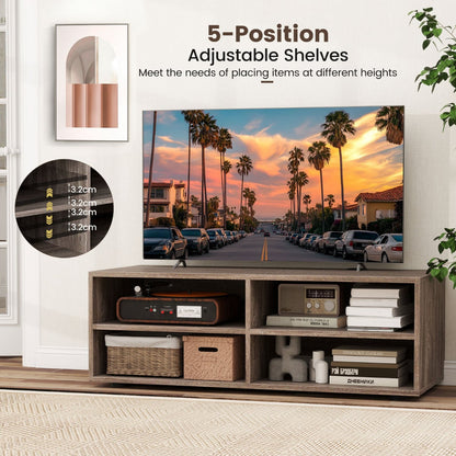 Home TV Stand with 5 Positions Adjustable Shelves for TV up to 4 Cubbies-Grey