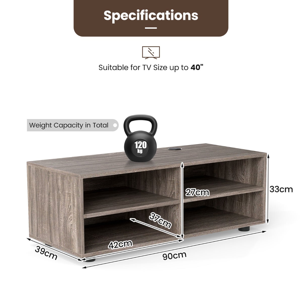 Home TV Stand with 5 Positions Adjustable Shelves for TV up to 4 Cubbies-Grey