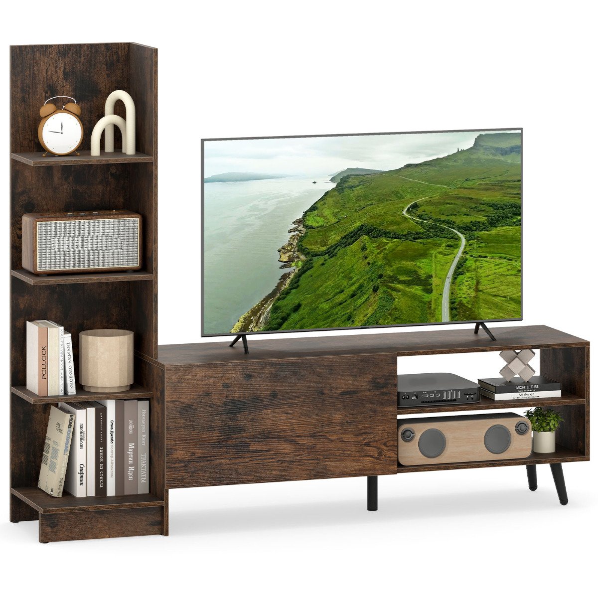 TV Stand for TVs up to 50 Inches with Adjustable Shelf for Living Room Bedroom-Rustic Brown