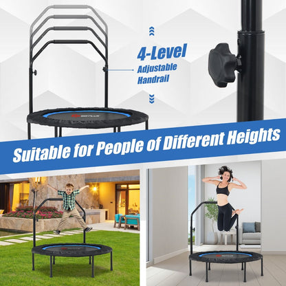 101cm Foldable Trampoline with 4-Level Adjustable Handle for Adults-Blue