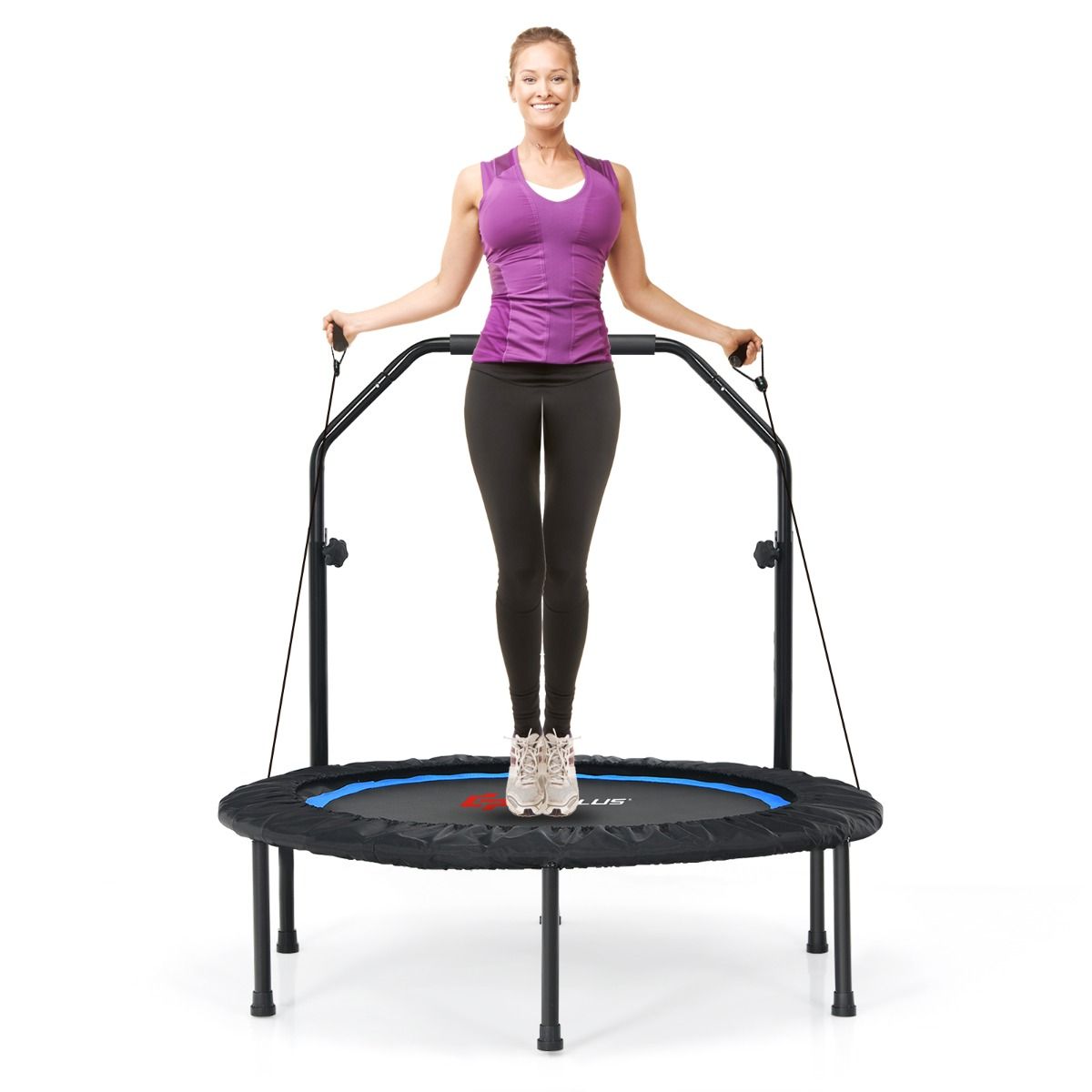 101cm Foldable Trampoline with 4-Level Adjustable Handle for Adults-Blue