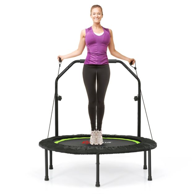 101 cm Mini Trampoline with 2 Resistance Bands and Adjustable Foam Handle - Green