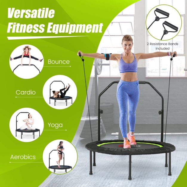 101 cm Mini Trampoline with 2 Resistance Bands and Adjustable Foam Handle - Green