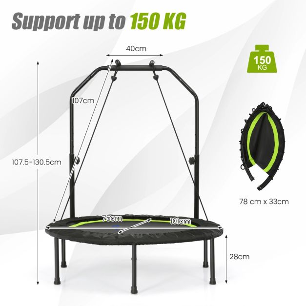 101 cm Mini Trampoline with 2 Resistance Bands and Adjustable Foam Handle - Green