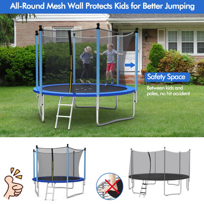 8/10/12FT Outdoor Trampoline with Enclosure Net and Ladder-12FT