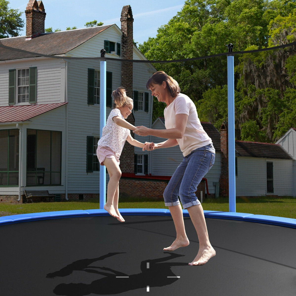 8/10/12FT Outdoor Trampoline with Enclosure Net and Ladder-12FT