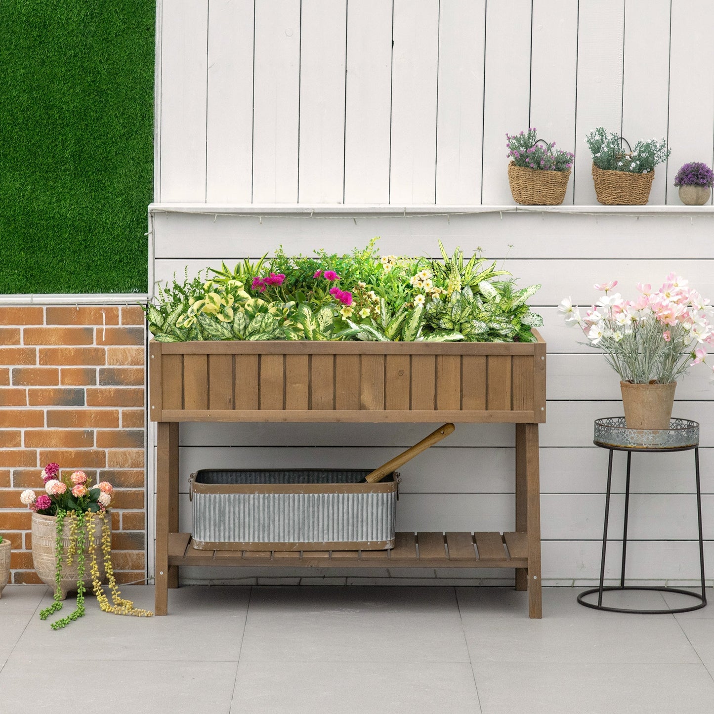 Outsunny Wooden Herb Planter Raised Bed Container Garden Plant Stand Bed 8 Boxes 110L x 46W x 76Hcm Brown