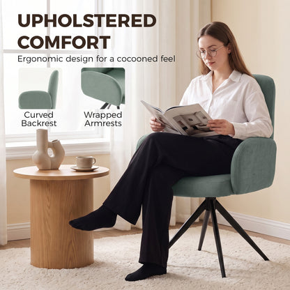 HOMCOM Swivel Accent Chair, Upholstered Linen-Look Armchair with Curved Backrest, Wrapped Armrests for Living Room, Light Green