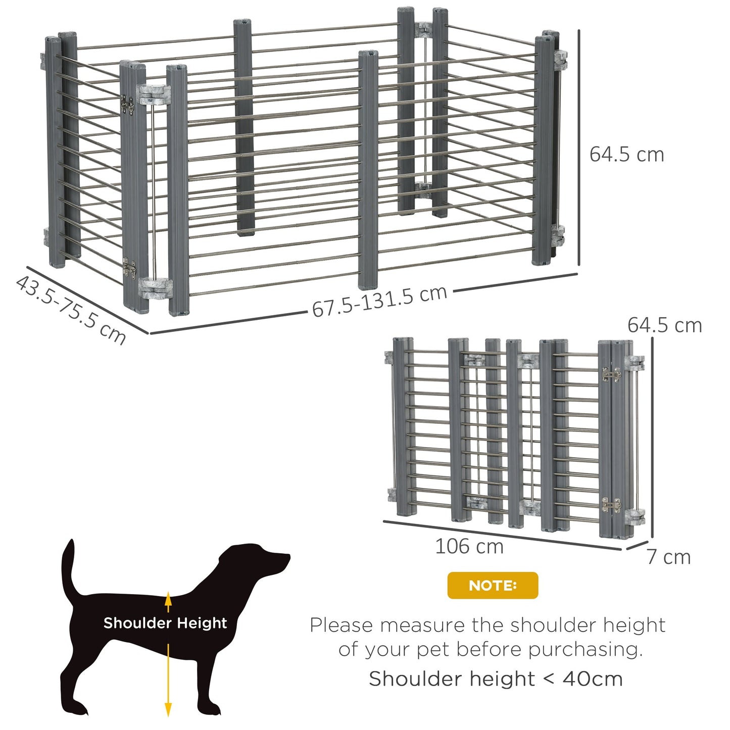 PawHut Dog Pen Adjustable Puppy Playpen Foldable Fence Indoor Outdoor Run Enclosure for Small Dogs with Gate Locks 64.5 cm High, Grey