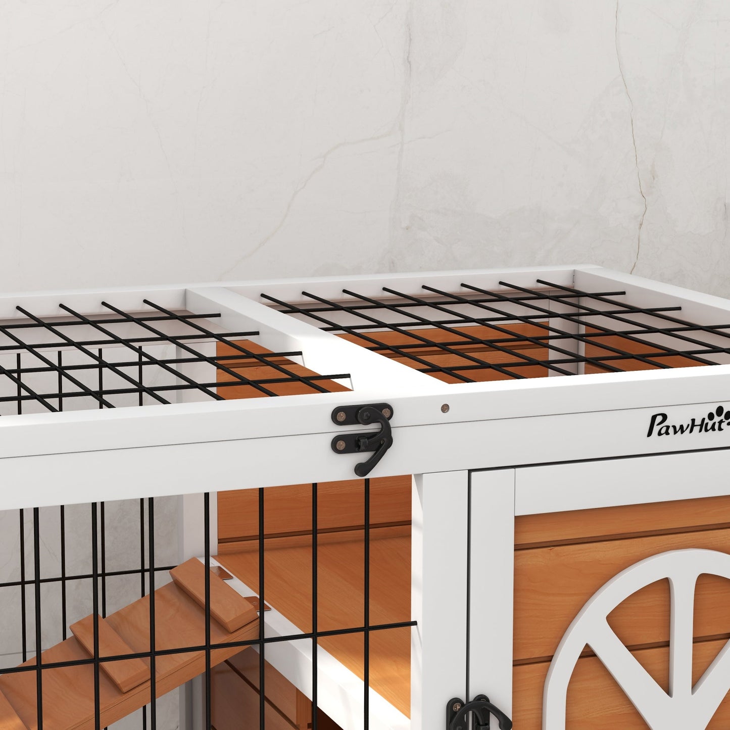 PawHut Wooden Rabbit Hutch, Guinea Pig Cage, with Removable Tray, Openable Roof