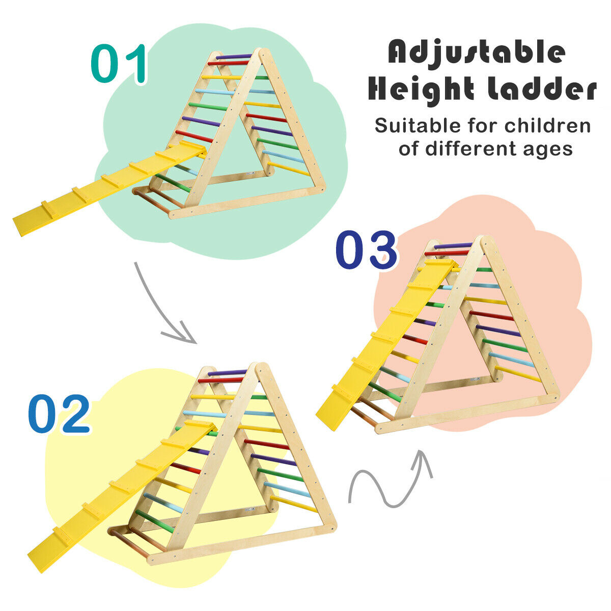 Wooden Climbing Ladder with Ramp for Kindergarten or Home-Colorful