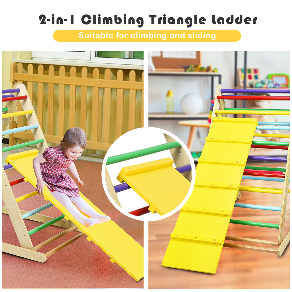 Wooden Climbing Ladder with Ramp for Kindergarten or Home-Colorful