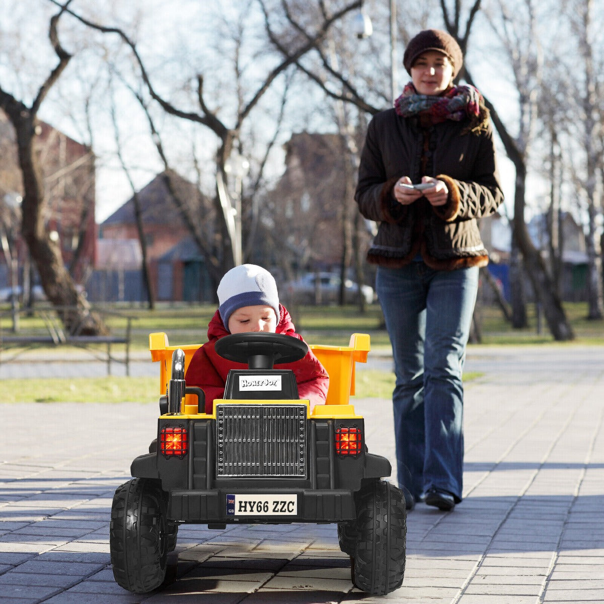3 Speeds Electric Ride On Dump Truck with Remote Control and Music for Kids-Yellow