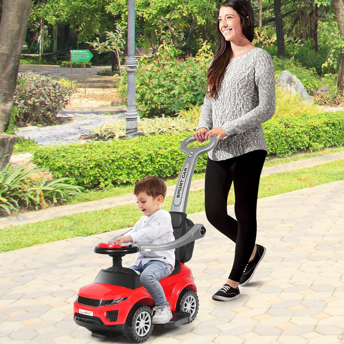3 in 1 Ride on Push Car Stroller Sliding Walking Car-Red