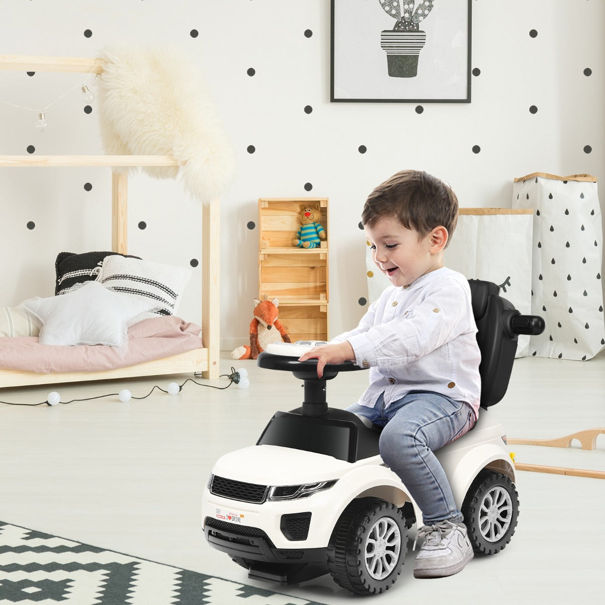 3 in 1 Ride on Push Car Stroller Sliding Walking Car-White