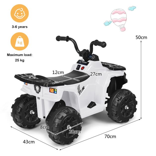 All Terrain Electric Quad Bike for Kids with MP3 and USB-White