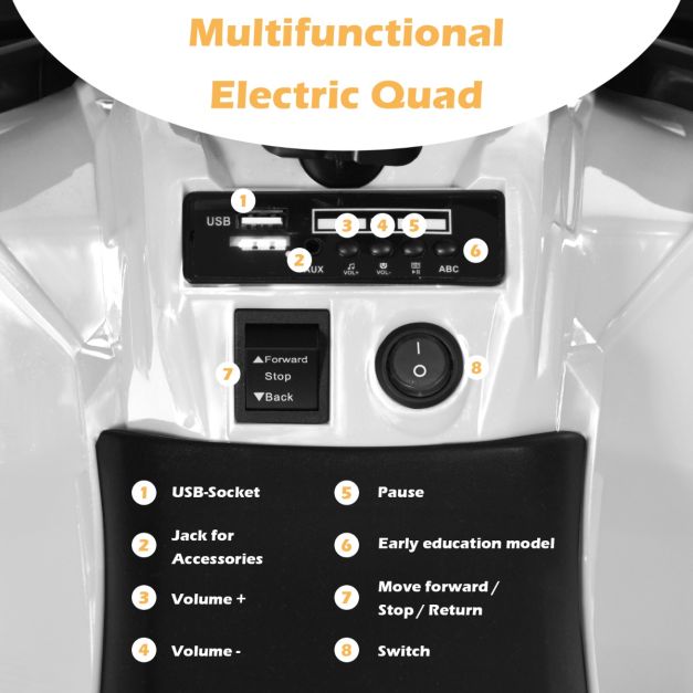 All Terrain Electric Quad Bike for Kids with MP3 and USB-White