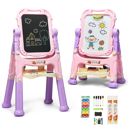 Kid's Double Sided Boards Easel Magnetic Painting Art-Pink