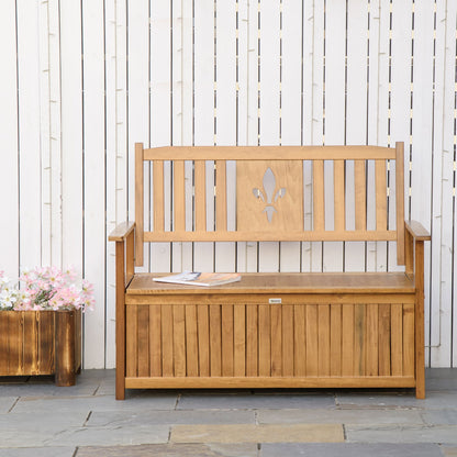 Outsunny 2 Seater Wood Garden Storage Bench, Outdoor Storage Box, Patio Seating Furniture, 125 x 68.5 x 97cm, Natural