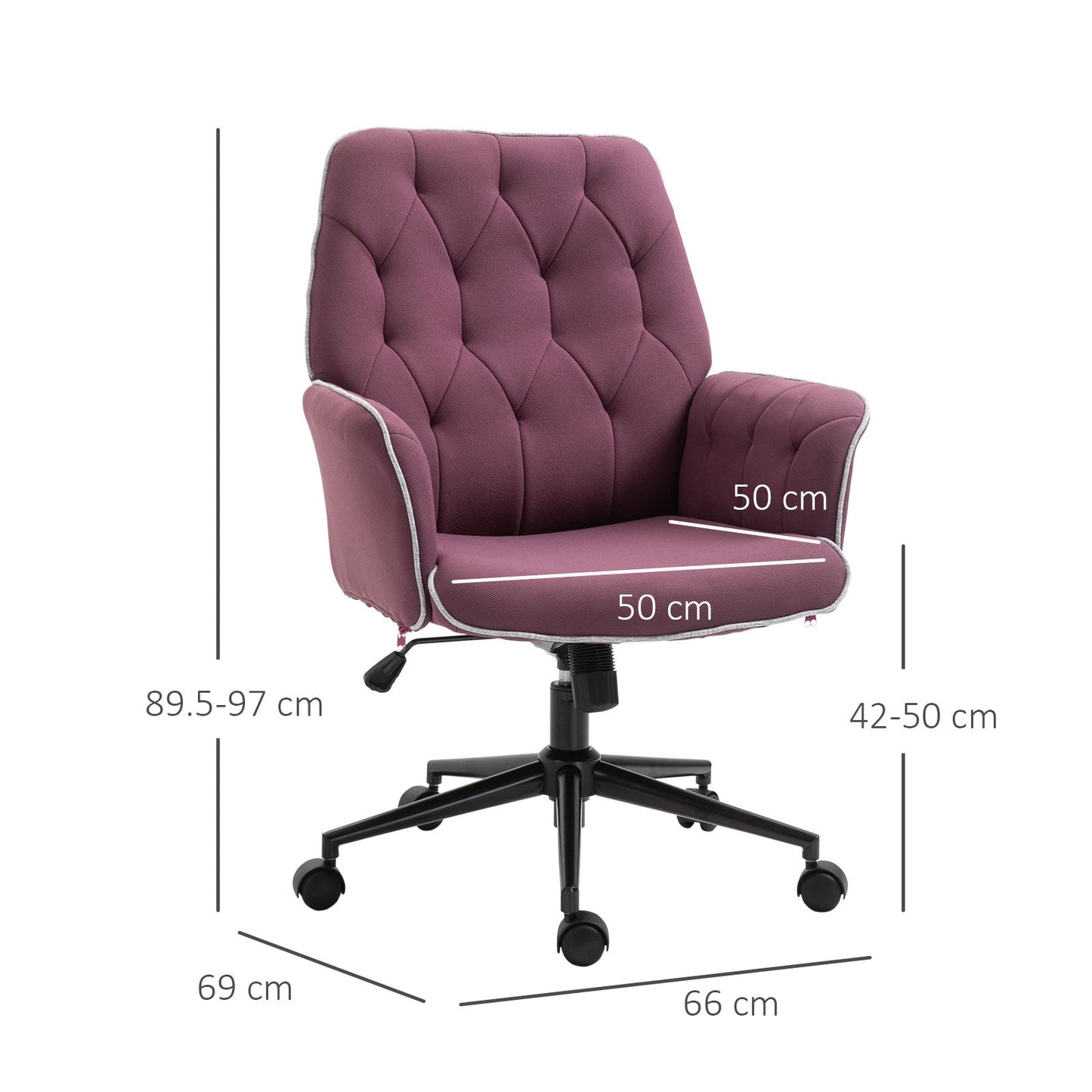 Vinsetto Office Desk Chair, Spandex Fabric Vanity Chair with Adjustable Height, Armrest, Swivel Chair for Home, Purple