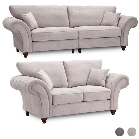 Windsor High Back 3 Seater and 2 Seater Fabric Sofa Set - Dark Grey or Stone