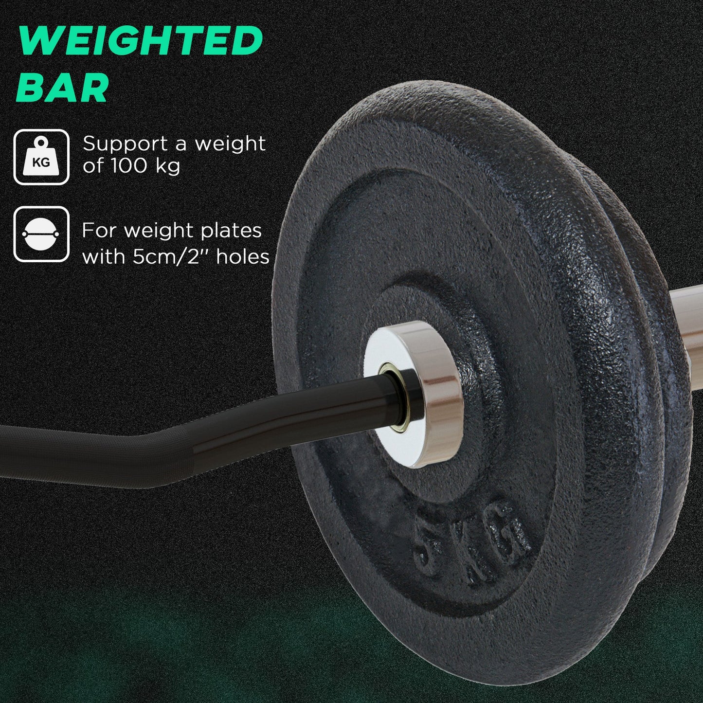 SPORTNOW Curl Bar with 30kg Weight Plates, Barbell Bar for 5cm Weight Plates, Home Gym Weight Lifting Bar, 120cm, 58kg