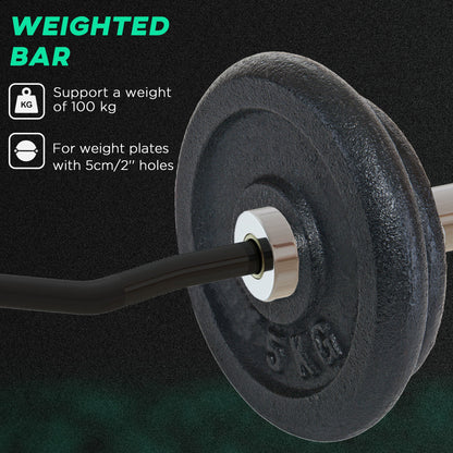 SPORTNOW Curl Bar with 30kg Weight Plates, Barbell Bar for 5cm Weight Plates, Home Gym Weight Lifting Bar, 120cm, 58kg