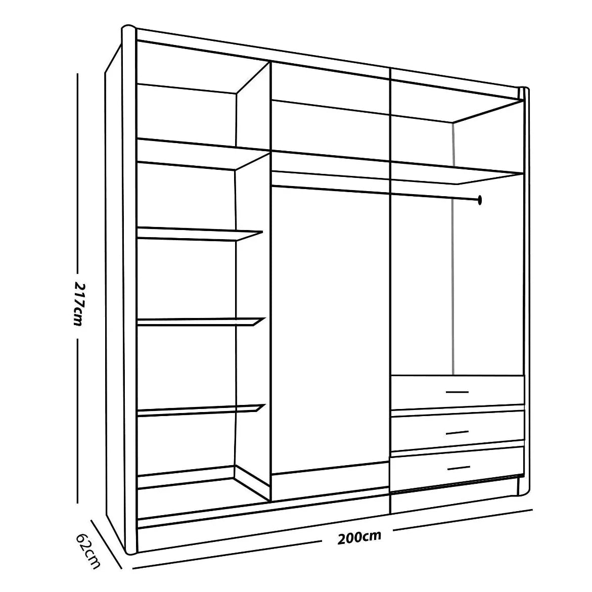 Manhattan Black High Gloss Sliding Door Wardrobe - 120cm,150cm and 200cm