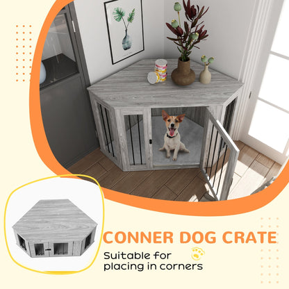 PawHut Dog Crate Furniture Side Table, with Cushion, 122 x 61 x 71cm - Grey