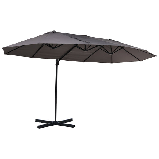 Outsunny Podwójny baldachim Parasol ogrodowy z przesunięciem baldachimu i stalowym słupkiem 12 żeberek Szary