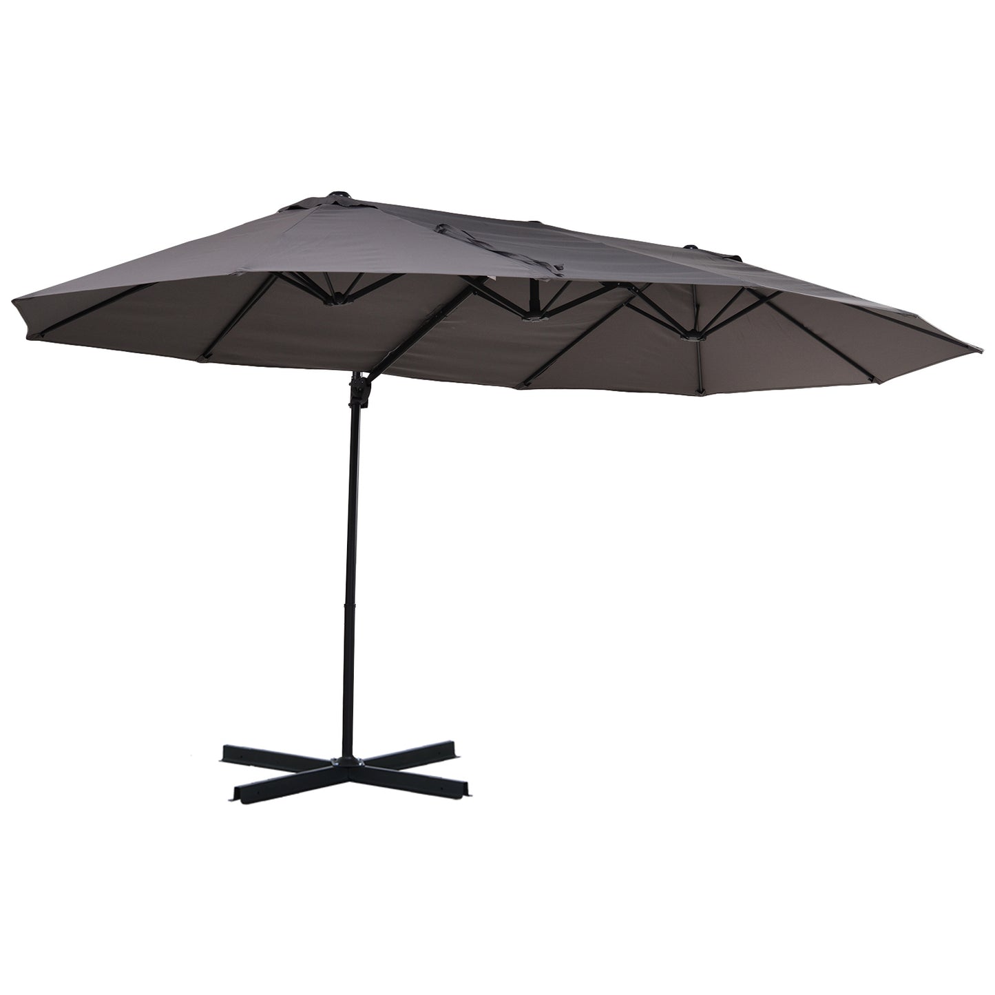 Outsunny Podwójny baldachim Parasol ogrodowy z przesunięciem baldachimu i stalowym słupkiem 12 żeberek Szary