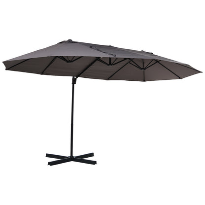 Outsunny Podwójny baldachim Parasol ogrodowy z przesunięciem baldachimu i stalowym słupkiem 12 żeberek Szary