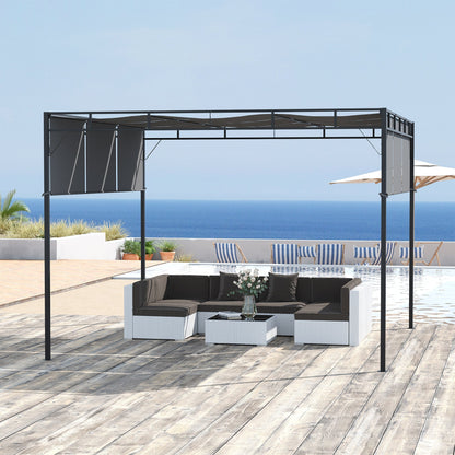 3 x 3(m) Steel Pergola Gazebo Garden Shelter with Retractable Roof Canopy for Outdoor, Patio, Dark Grey