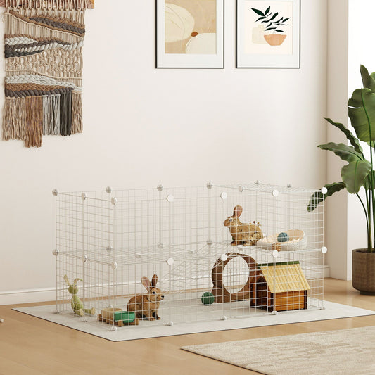 PawHut DIY 36 Panel Pet Playpen Metal Wire Fence dla szynszyli, jeży, królików, do użytku wewnątrz i na zewnątrz, biały