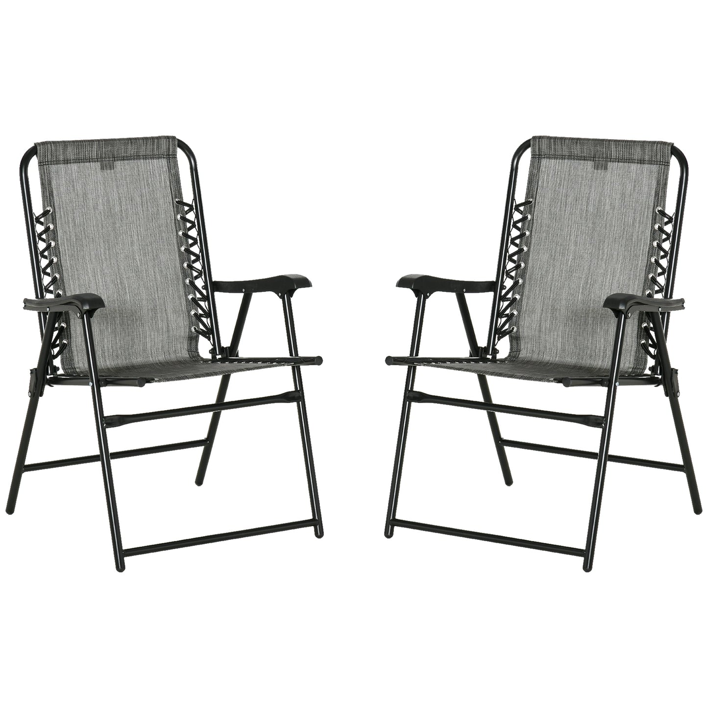 Outsunny 2 Pieces Foldable Chair Set, Outdoor Portable Loungers for Camping Pool Beach Deck, Lawn Chairs with Armrest Steel Frame, Grey