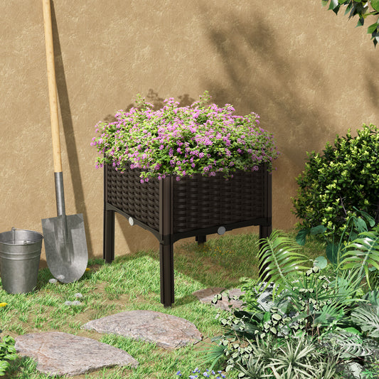 Outsunny 26L Garden Raised Bed Elevated Patio Flower Plant Planter Box PP Vegetables Planting Container, Brown