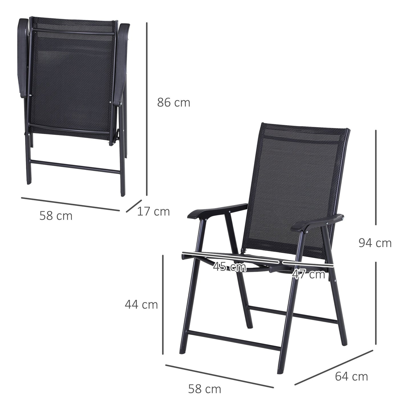 Outsunny Set of 6 Folding Garden Chairs, Metal Frame Garden Chairs Outdoor Patio Park Dining Seat with Breathable Mesh Seat, Black