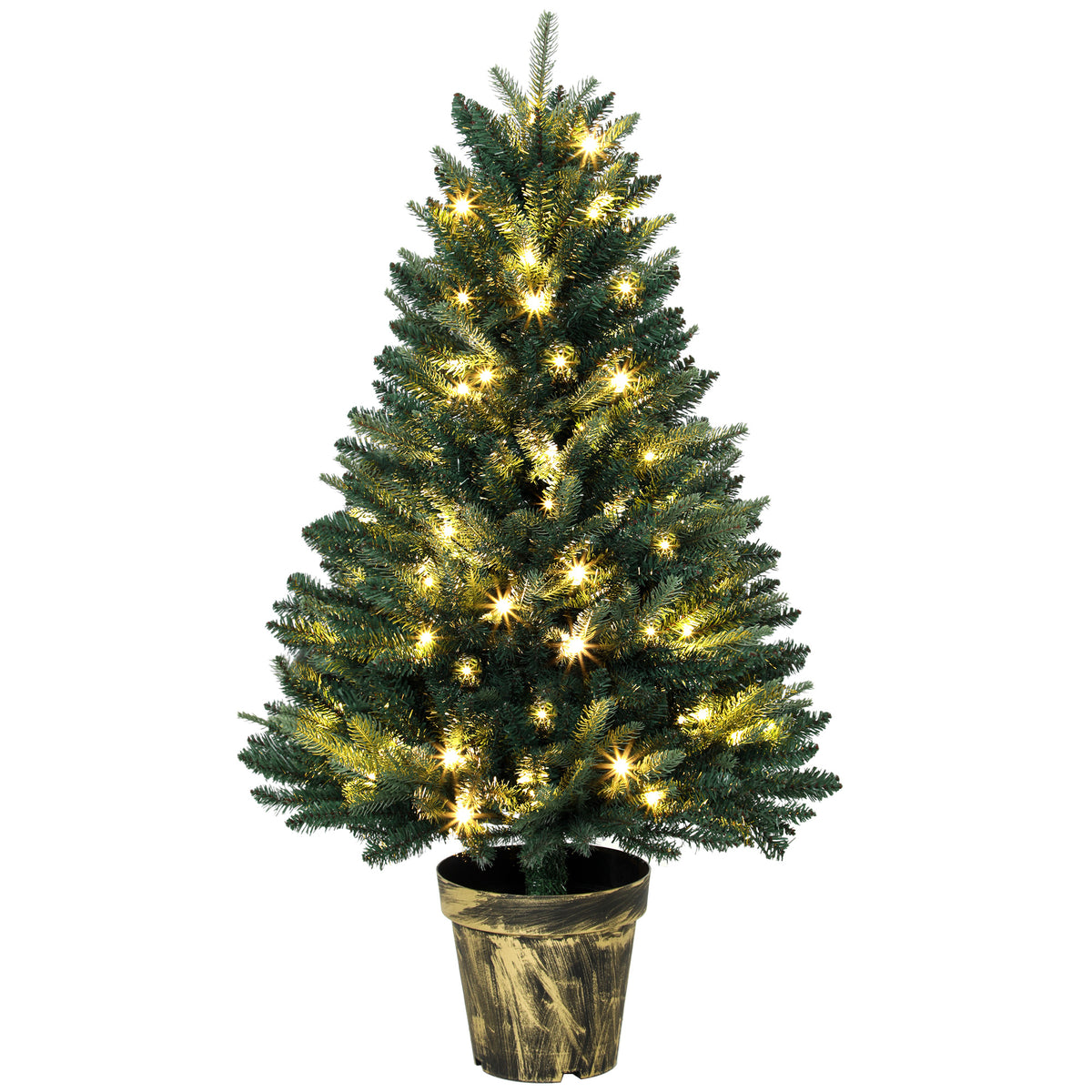 HOMCOM Realistic Xmas Tree, 4ft Prelit Artificial Christmas Tree with 80 Lights, Green