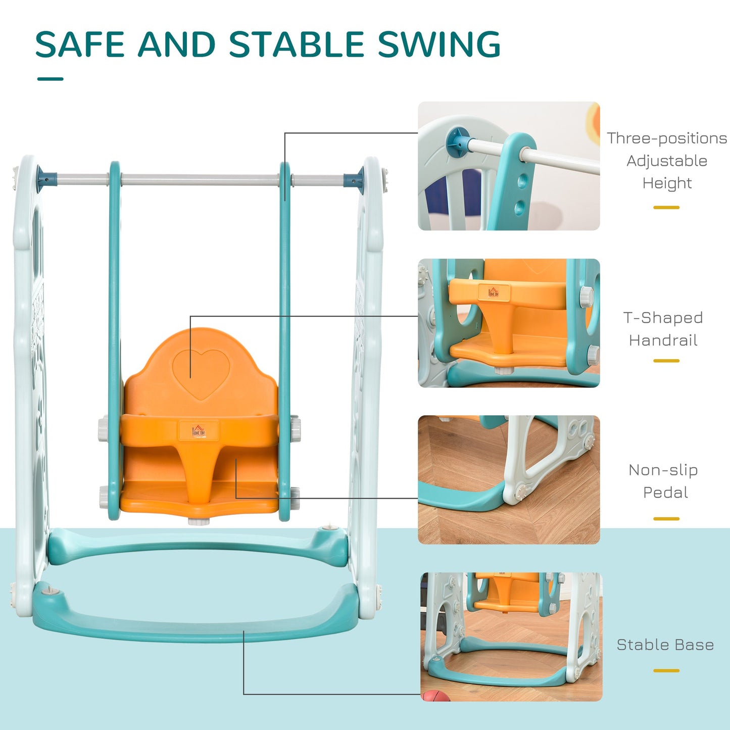 HOMCOM 3 in 1 Kids Slide and Swing Set Playset Activity Center with Basketball Hoop Adjustable Height Water-fillable Base Toddler Climber Playground Indoor Outdoor Exercise Toy