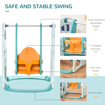 HOMCOM 3 in 1 Kids Slide and Swing Set Playset Activity Center with Basketball Hoop Adjustable Height Water-fillable Base Toddler Climber Playground Indoor Outdoor Exercise Toy