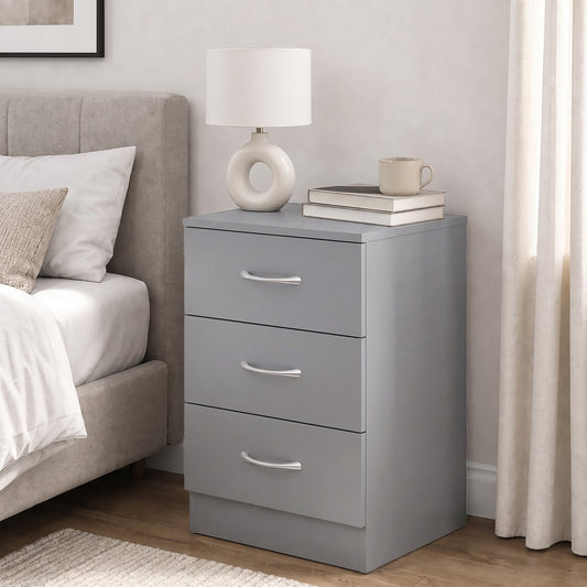 HOMCOM Three-Drawer Simple Bedside Table in Grey, image 2