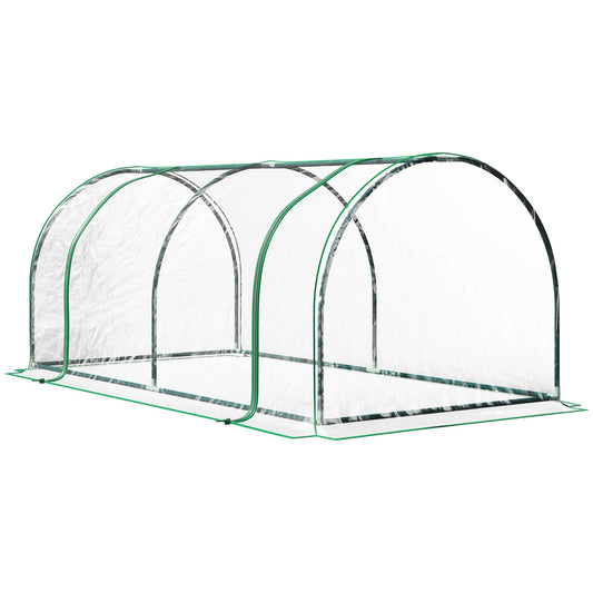 Outsunny Tunnel Greenhouse Green House للحديقة الخارجية، إطار فولاذي، غطاء من البولي إيثيلين، شفاف، 200 × 100 × 80 سم