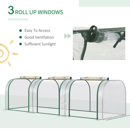 Outsunny PVC Tunnel Green Grow House Stalowa rama do ogrodu na podwórko z drzwiami na suwak 295x100x80 cm, przezroczysty