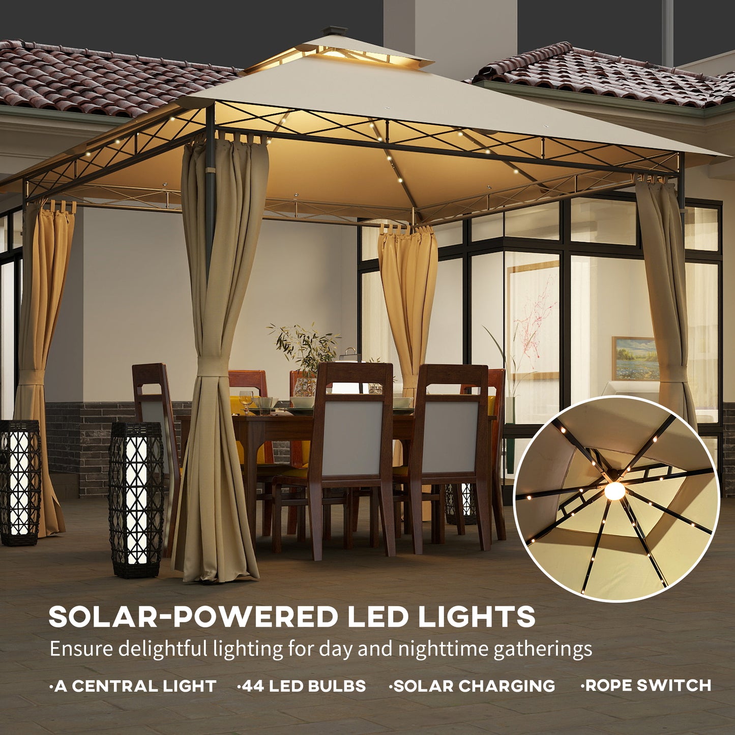 Outsunny 3 x 3 m Solar LED Metalowa Altana - Beżowa
