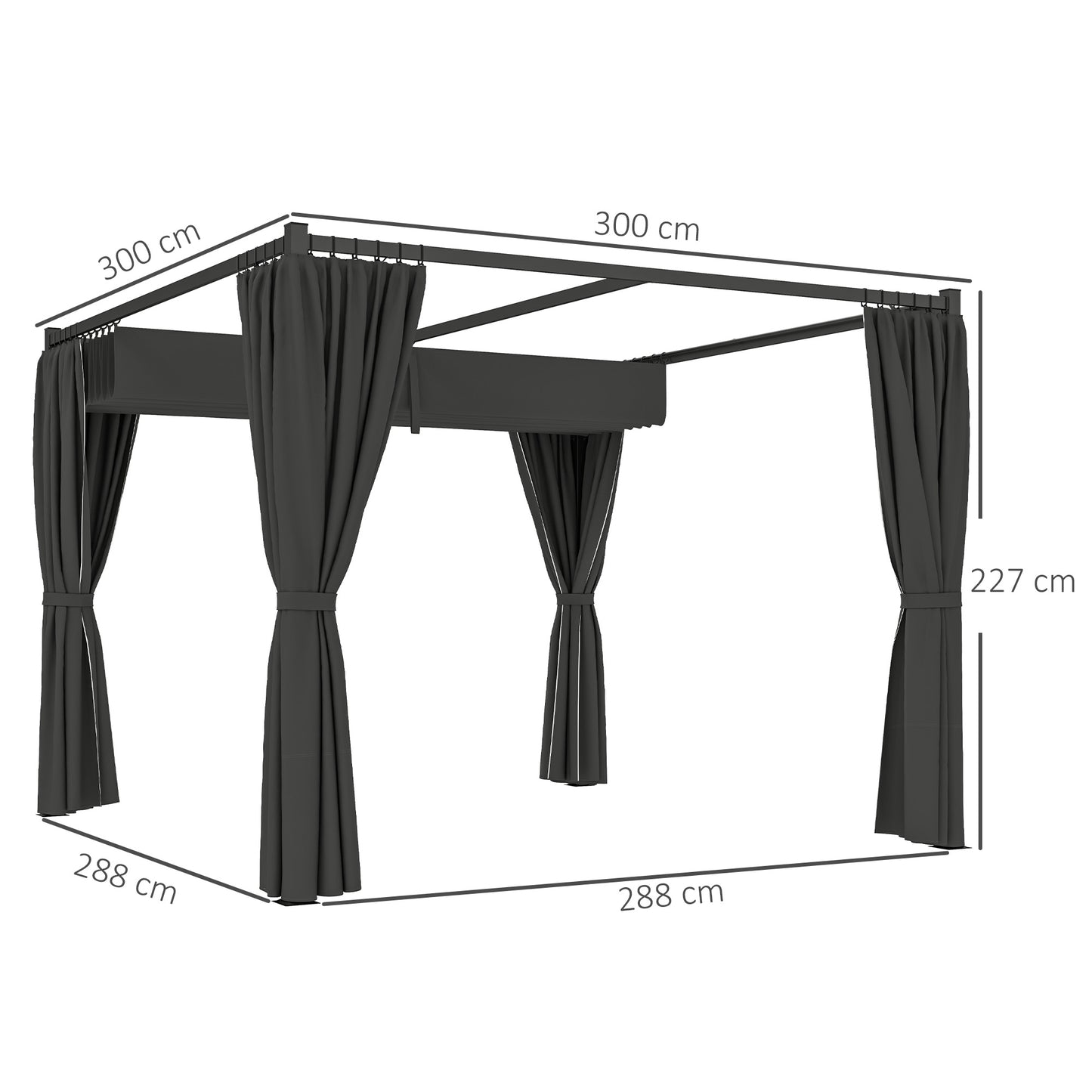 Outsunny 3 x 3(m) Rozsuwana pergola, altana ogrodowa z zasłonami, do grilla, na patio, taras, antracyt