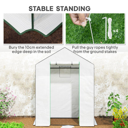Outsunny 143 x 74cm Walk-In Greenhouse z półkami - biały
